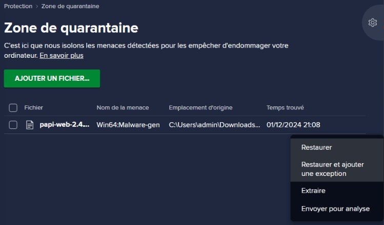 Restaurer et ajouter une exception